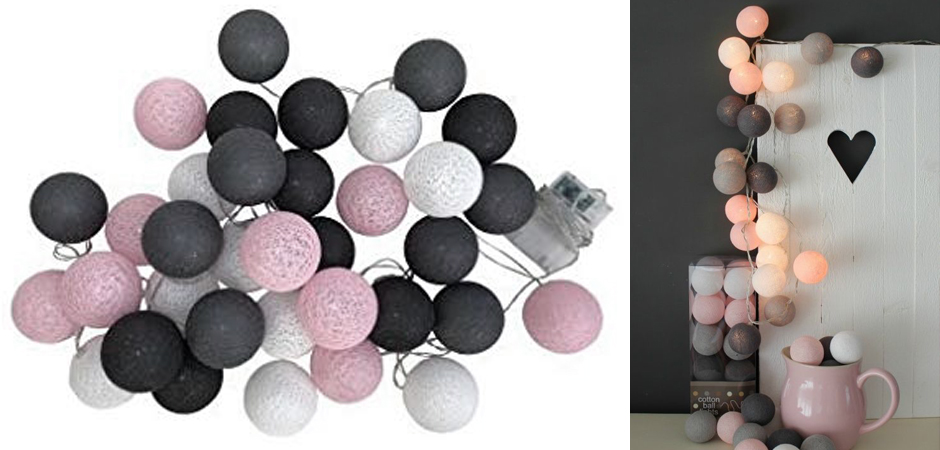 Гирлянда хлопковые фонарики Сotton Ball Pink-Grey - Loft-Concept в Екатеринбурге