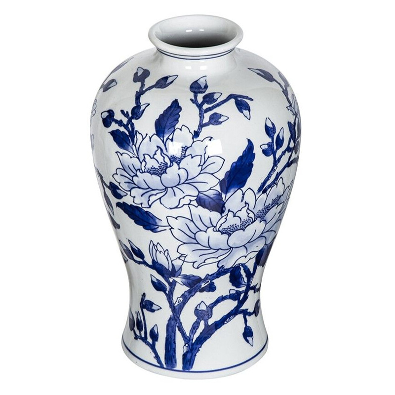 Ваза с бело-синей росписью и изображением цветов Blue & White Ornament Белый Синий Ваза с бело-синей росписью и изображением цветов Blue & White Ornament Белый Синий в Екатеринбурге | Loft Concept