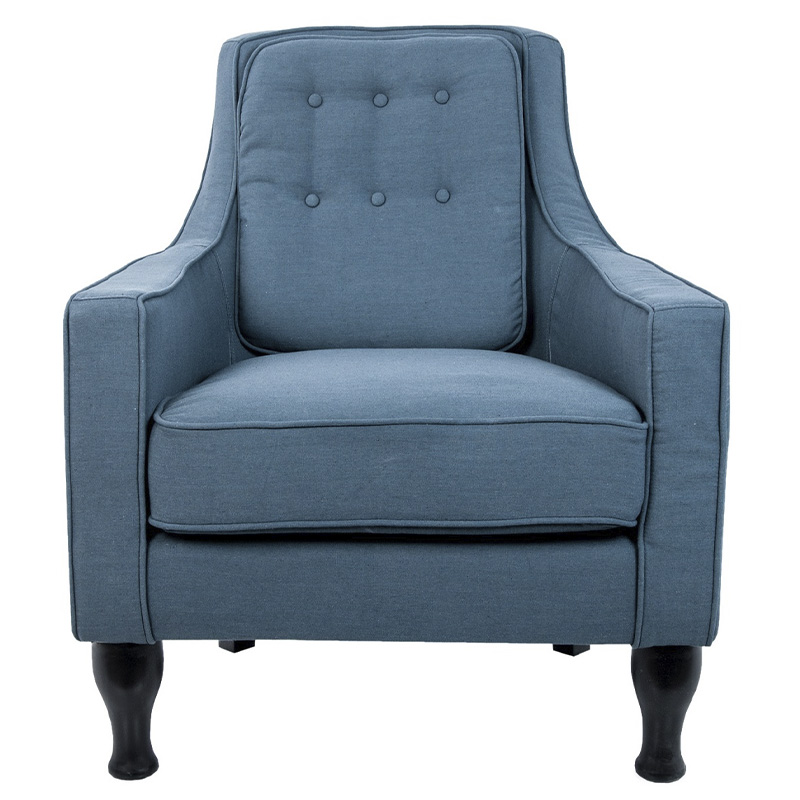 Кресло с мягкой обивкой из льна на 4-х ножках из массива березы Scarlett Armchair blue Голубой Черный в Екатеринбурге | Loft Concept 