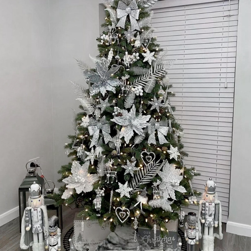 Дизайнерская Елка с Серебряным Декором Christmas Tree Silver Flowers Серебряный Зеленый в Екатеринбурге | Loft Concept 