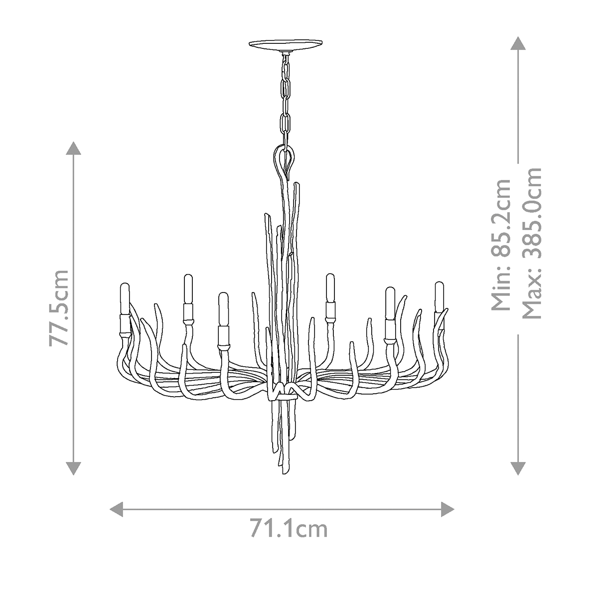 Люстра дизайнерская золотого цвета с 6-ю лампами на изогнутых рожках с текстурной поверхностью Hinkley в Екатеринбурге