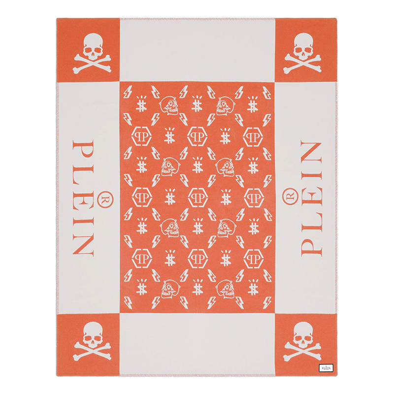 Плед Philipp Plein Plaid Cashmere Skull Orange Оранжевый Белый в Екатеринбурге | Loft Concept 