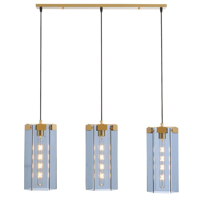 Люстра Rectangle Gray Glass Pendant Lamp 3 Золотой Прозрачное Стекло в Екатеринбурге | Loft Concept 