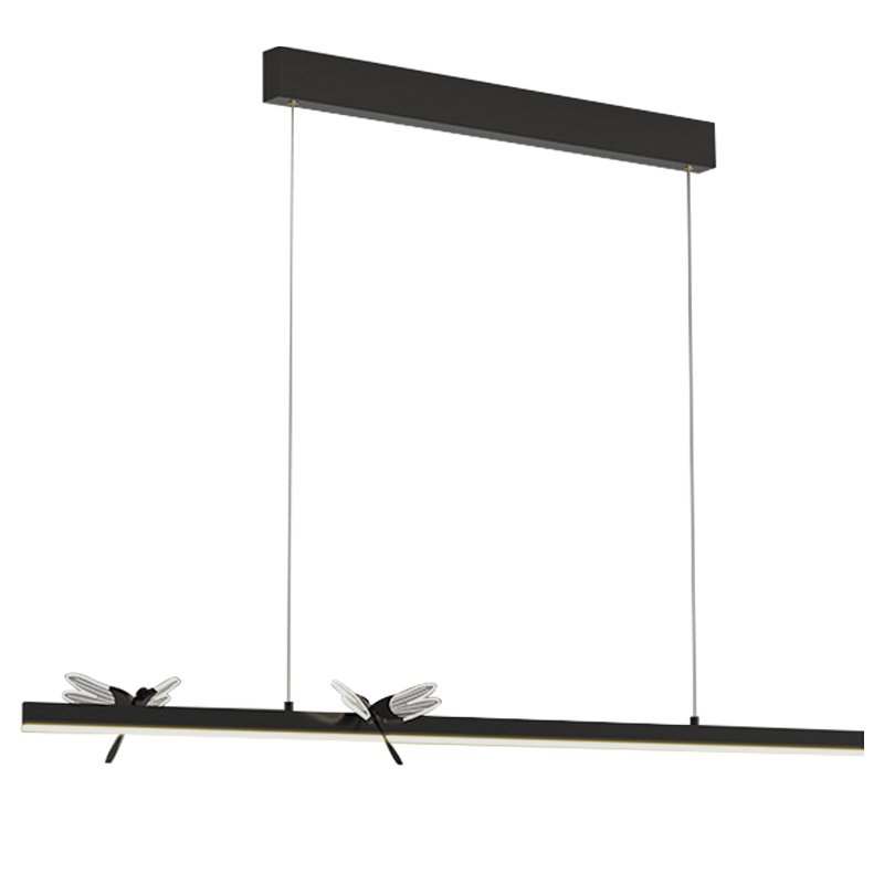 Линейный светильник со стрекозами Dragonfly Linear Chandelier Black Прозрачный Черный в Екатеринбурге | Loft Concept 