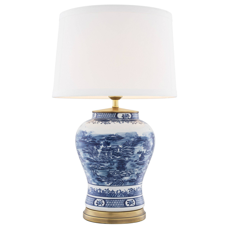 Настольная лампа Eichholtz Table Lamp Chinese Blue Белый Синий Латунь Античная полированная в Екатеринбурге | Loft Concept 