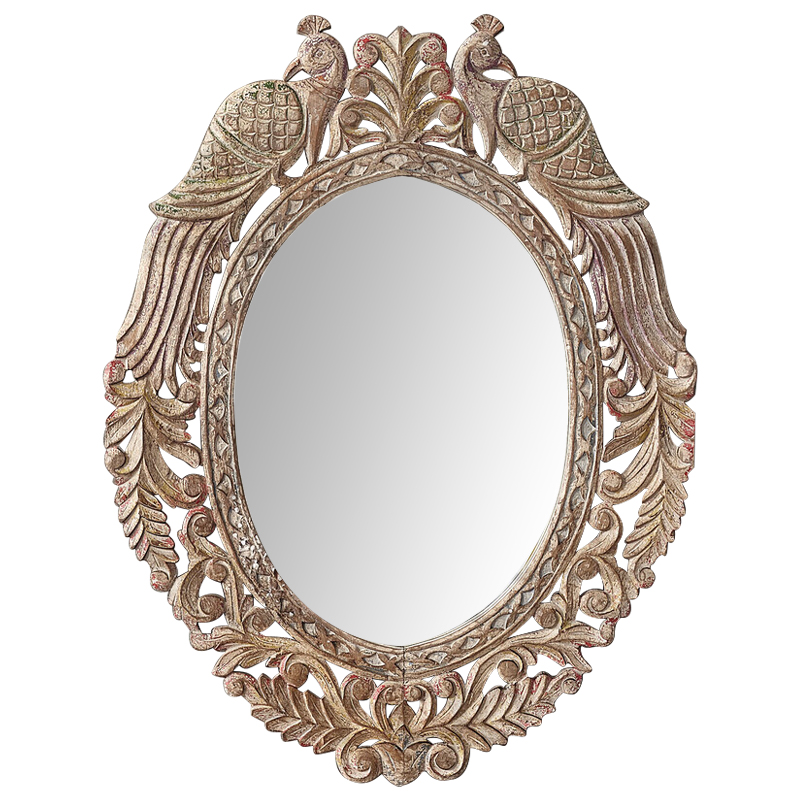 Зеркало в резной раме Viaan Grey Mango Carved Mirror Бежево-серый Коричневый винтаж в Екатеринбурге | Loft Concept 