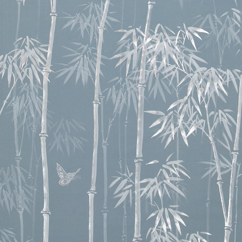 Обои ручная роспись Distant Bamboo Special Colourway on Azure Cobalt painted Xuan paper  в Екатеринбурге | Loft Concept 