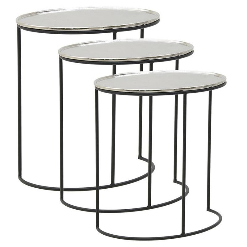 Комплект из 3-х приставных столов Heather Side Tables Черный Серебряный в Екатеринбурге | Loft Concept 