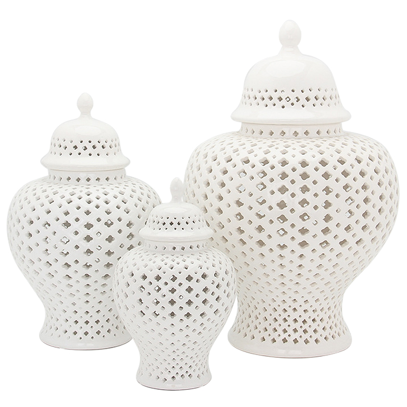 Ваза с крышкой White Ceramic Carving Vase Белый в Екатеринбурге | Loft Concept 