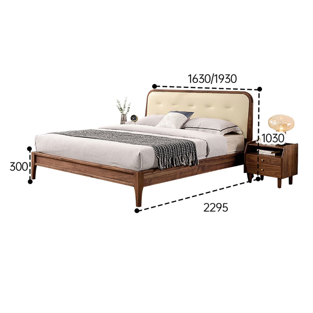 Кровать двуспальная с каркасом из дерева и мягким изголовьем Moon Walnut Bed в Екатеринбурге