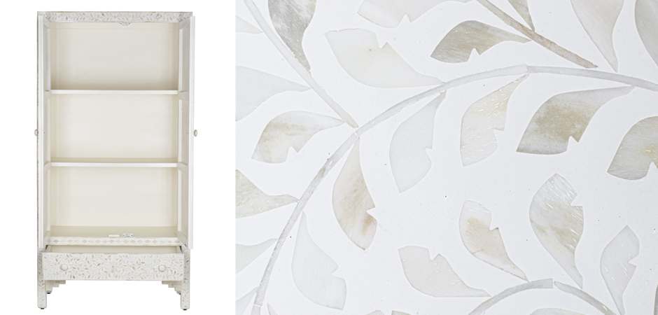 Шкаф белый узор отделка кость White Bone Inlay Almirah Cupboard 1 DRAWER Шкаф белый узор отделка кость White Bone Inlay Almirah Cupboard 1 DRAWER - Loft-Concept в Екатеринбурге