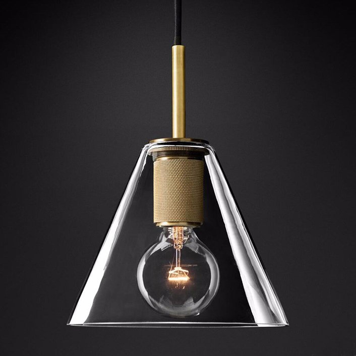 Подвесной светильник RH Utilitaire Funnel Pendant Brass Латунь Прозрачное Стекло в Екатеринбурге | Loft Concept 