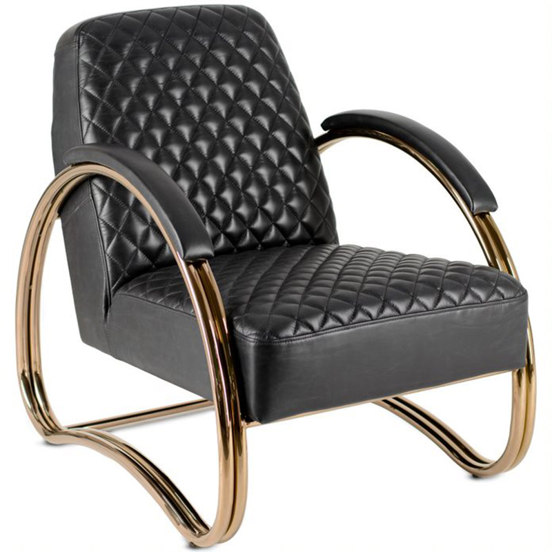 Кресло Hodges Armchair black leather Черный Розовое золото в Екатеринбурге | Loft Concept 