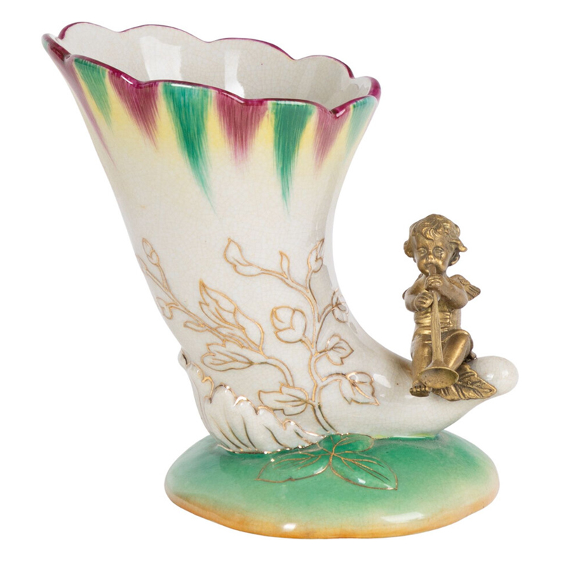Ваза из фарфора с бронзовой фигуркой ангела Eden Garden porcelain and bronze Зеленый Бронза Белый Ваза из фарфора с бронзовой фигуркой ангела Eden Garden porcelain and bronze Зеленый Бронза Белый в Екатеринбурге | Loft Concept