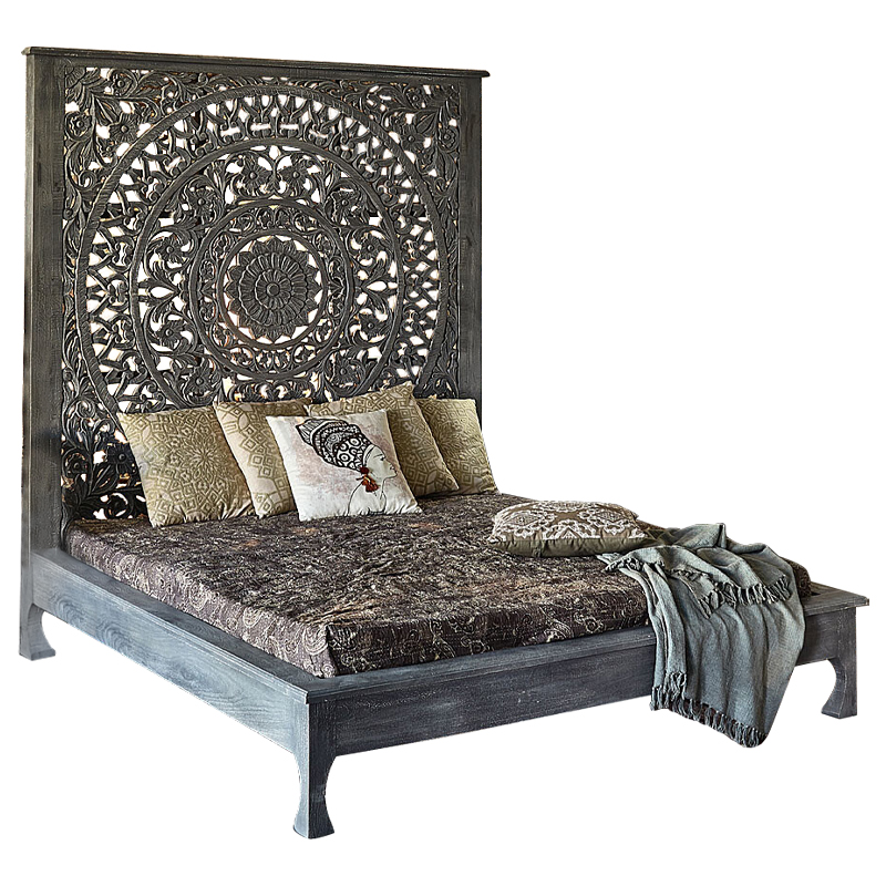 Кровать Indian Antique White Furniture Sarita Bed серый Серый в Екатеринбурге | Loft Concept 