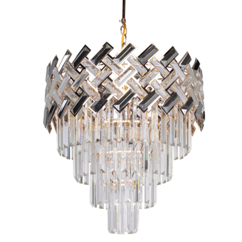 Люстра многоярусная с переплетенными металлическими элементами черного и золотого цвета и прозрачными хрустальными подвесками Empire Chandelier Crystal Золотой Прозрачный Черный в Екатеринбурге | Loft Concept 