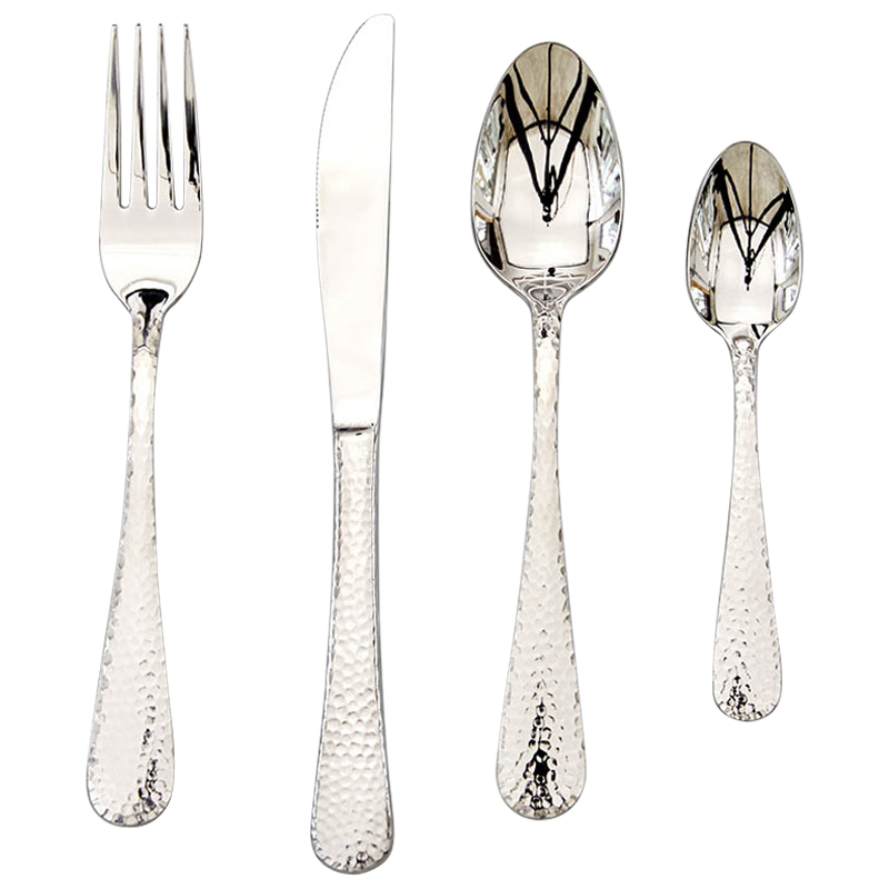 Столовые приборы на 1 персону с чеканным узором на ручке Contemporary Hammered Cutlery Set Серебряный Столовые приборы на 1 персону с чеканным узором на ручке Contemporary Hammered Cutlery Set Серебряный в Екатеринбурге | Loft Concept