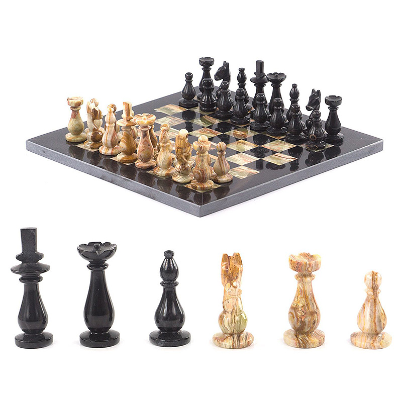 Шахматы настольные из натурального камня Оникс Decorative Thematic Chess Черный Оранжевый в Екатеринбурге | Loft Concept 