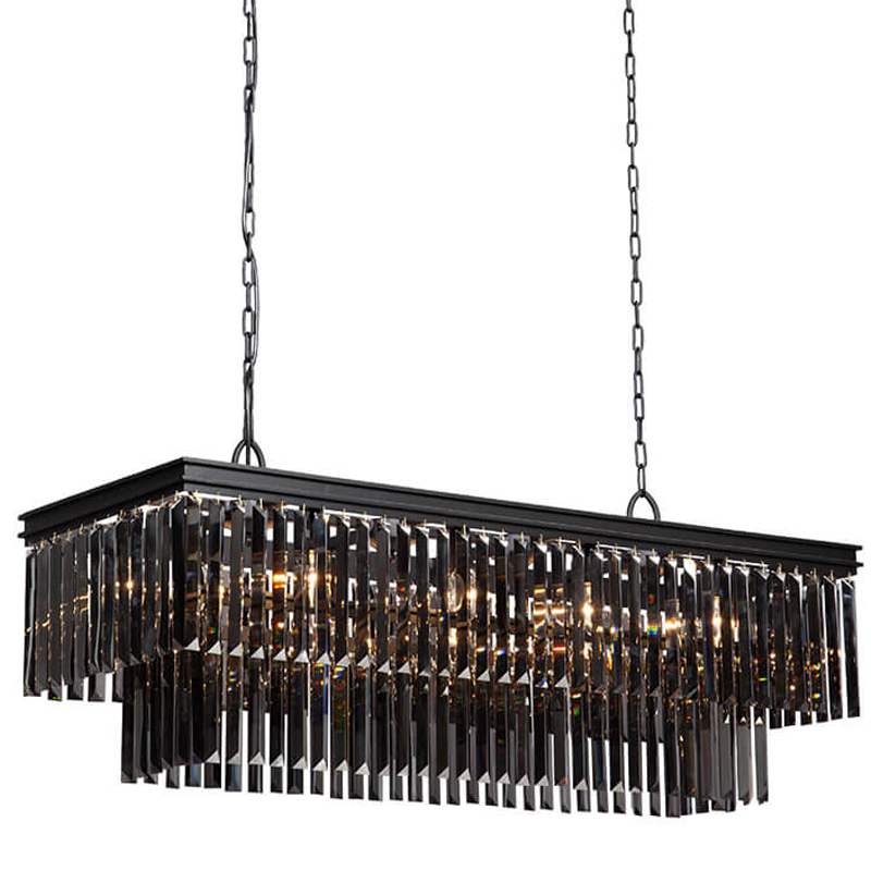 Люстра Odeon Gray glass Rectangular Chandelier Black iron  стекло Смок длина 120 Черный матовый в Екатеринбурге | Loft Concept 