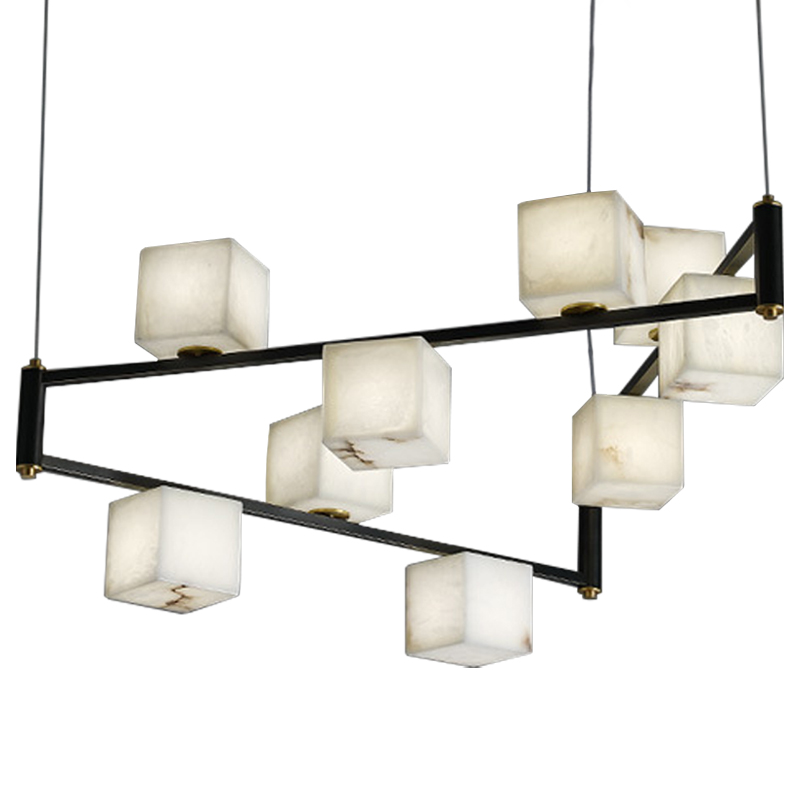 Люстра Marble Cubes Modern Light Chandelier 9 плафонов Белый Мрамор Bianco Черный Латунь в Екатеринбурге | Loft Concept 