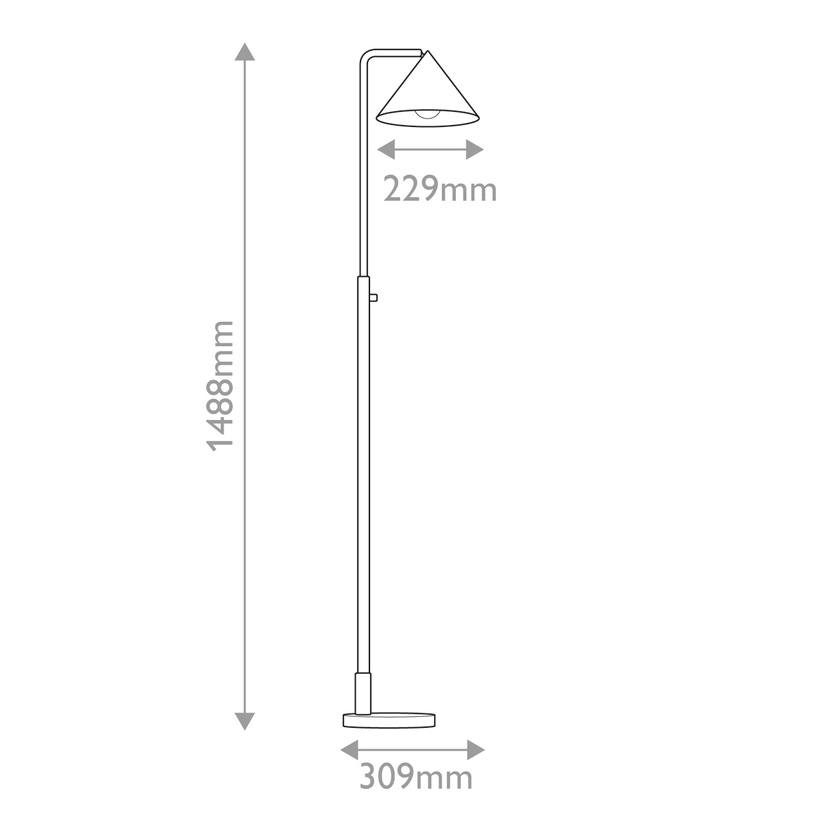 Торшер золотого цвета с плафоном в форме конуса и тонкой высокой стойкой на круглом основании Alora Mood в Екатеринбурге