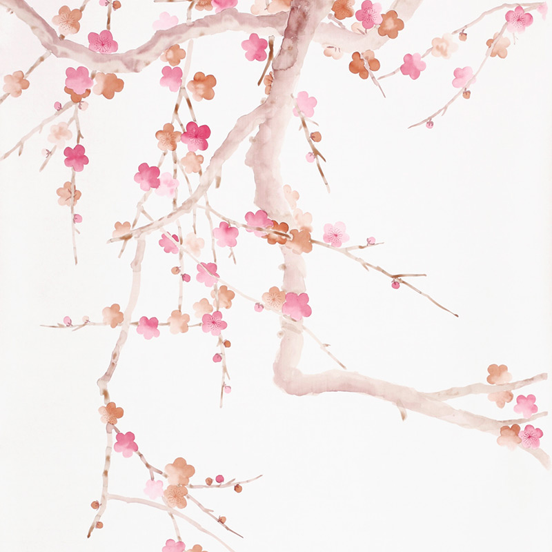 Обои ручная роспись Plum Blossom Bleached on Bleached White dyed silk  в Екатеринбурге | Loft Concept 