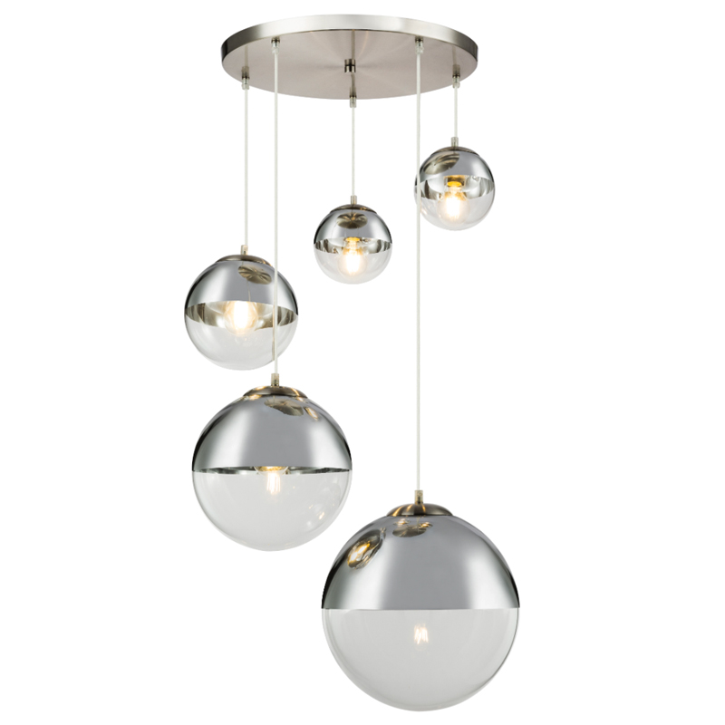 Светильник подвесной Mirror Ball Silver 5 плафонов  Серебряный в Екатеринбурге | Loft Concept 