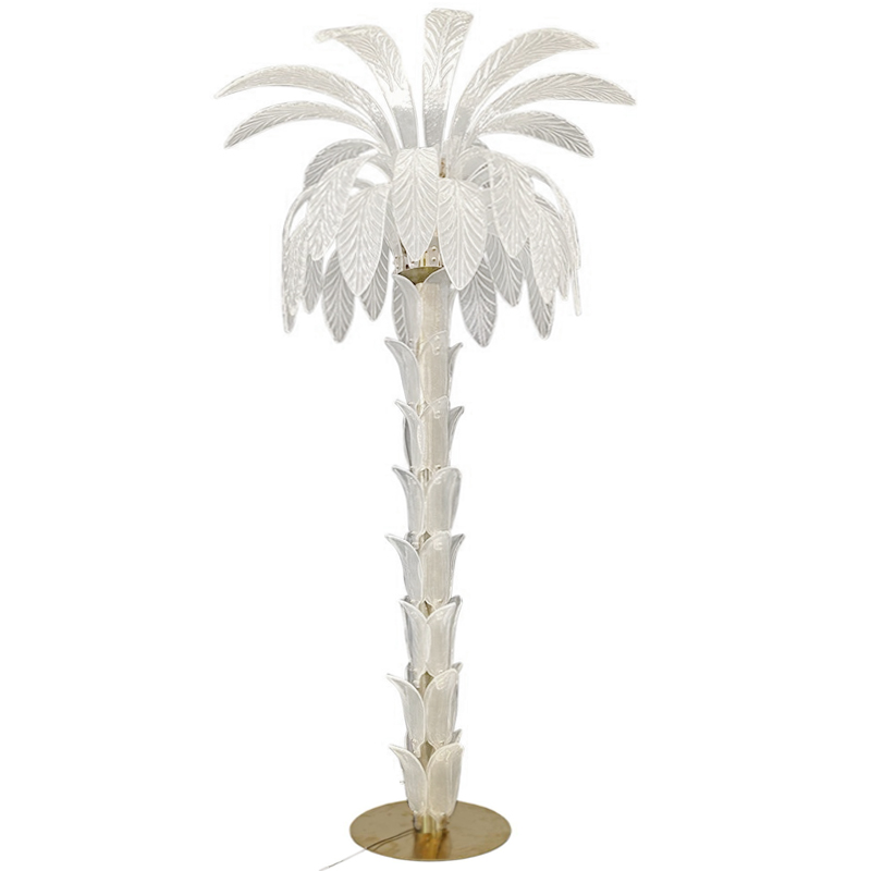 Торшер Glass Decorated Palm Floor Lamp White Листья Пальмы  Золотой Белое матовое стекло в Екатеринбурге | Loft Concept 
