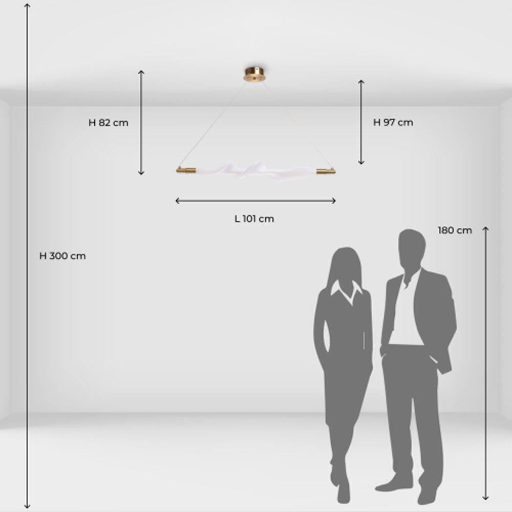 Люстра горизонтальная с волнистым белым плафоном Golden Swirl в Екатеринбурге