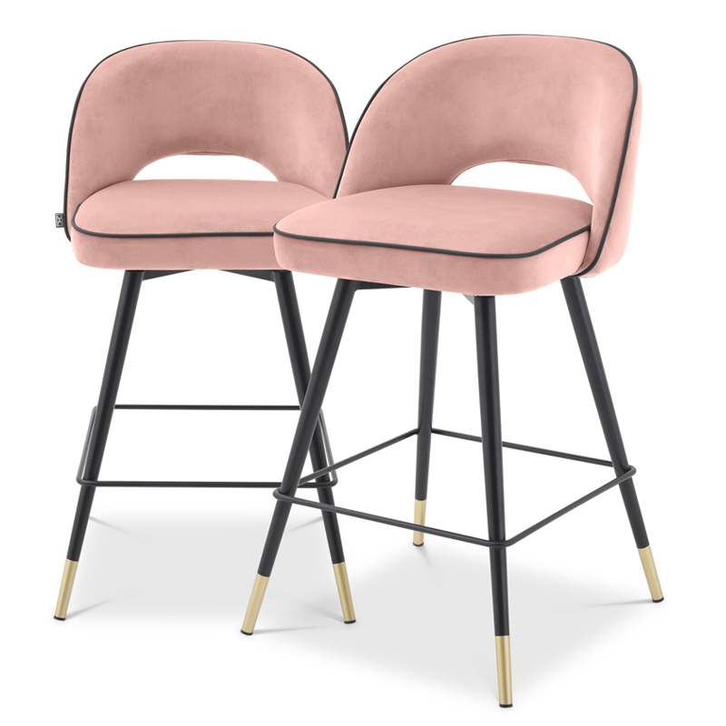 Комплект полубарных стульев Eichholtz Counter Stool Cliff set of 2 nude Розовый пастельный Черный Латунь в Екатеринбурге | Loft Concept 