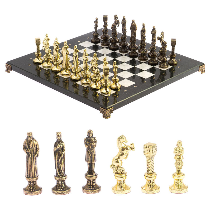 Шахматы Ренессанс из бронзы с доской из натуральных камней Decorative Thematic Chess  Золотой Бронза Черный Белый в Екатеринбурге | Loft Concept 