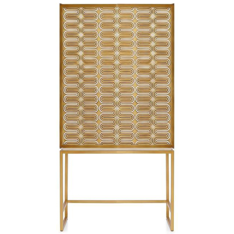 Шкаф Park Avenue Brass Wave Pattern Bar Cabinet Белый Золотой в Екатеринбурге | Loft Concept 