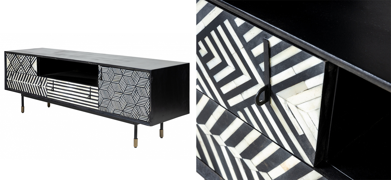 ТВ-тумба с орнаментом инкрустированная костью Bone Inlay 160 - фото