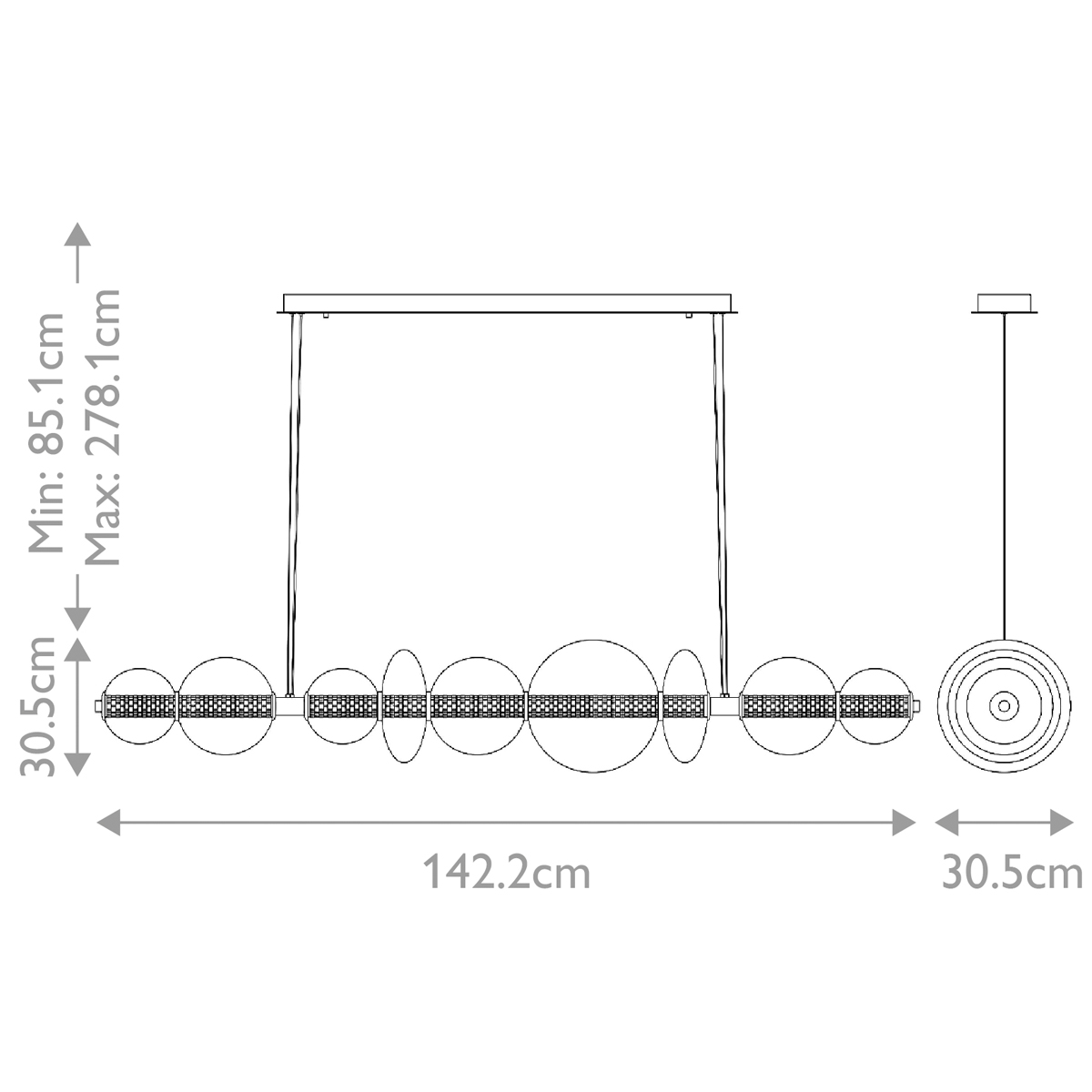 Подвесной светильник линейный с прозрачными стеклянными шарами разного диаметра Eurofase в Екатеринбурге