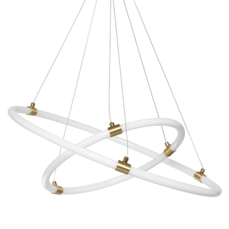 Люстра подвесная с двумя пересекающимися белыми светодиоидными кольцами Luke Lampco Tracer Lamp Белый Золотой в Екатеринбурге | Loft Concept 