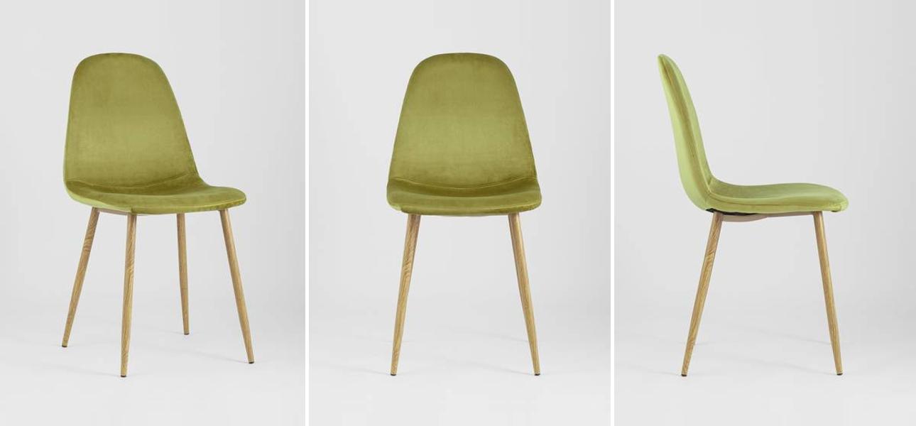 Стул Archie Chair Велюр Фисташковый цвет Деревянные ножки - фото