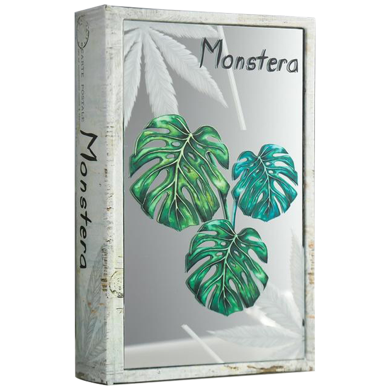 Шкатулка-книга Monstera Leaves Mirror Book Box Серый Зеленый Бежевый в Екатеринбурге | Loft Concept 