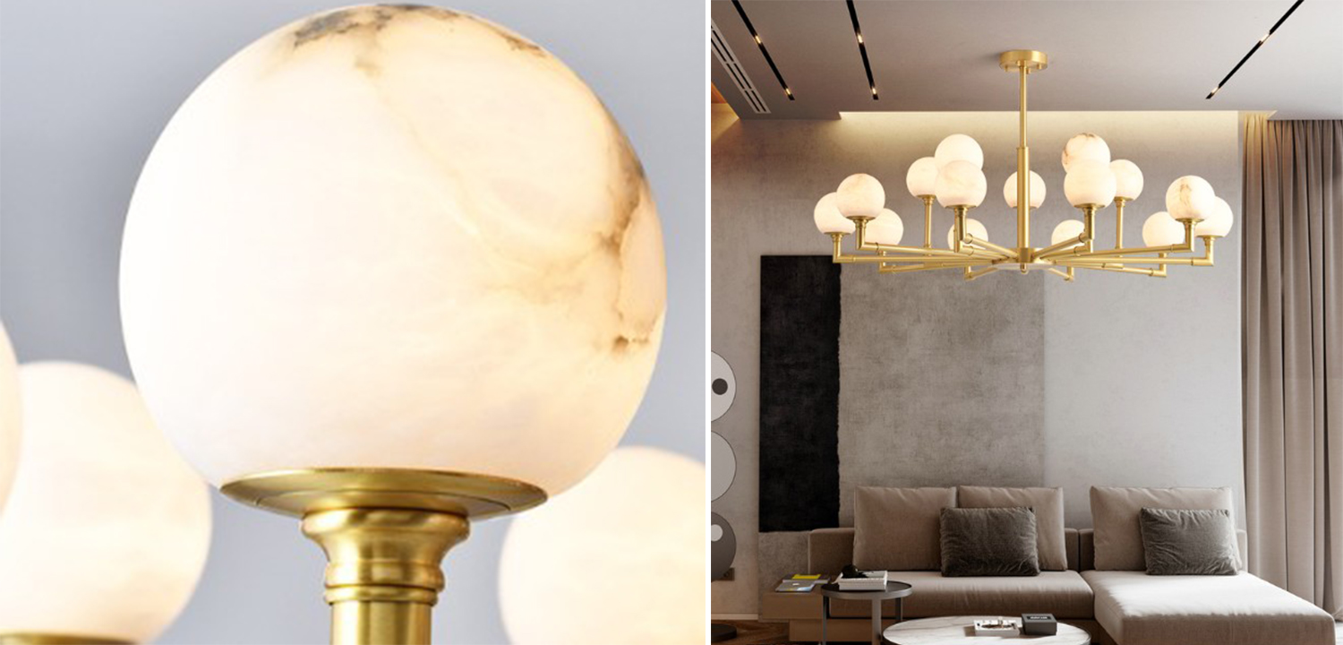 Дизайнерская люстра 15 плафонов из натурального мрамора Marble Plafond Chandelier - фото