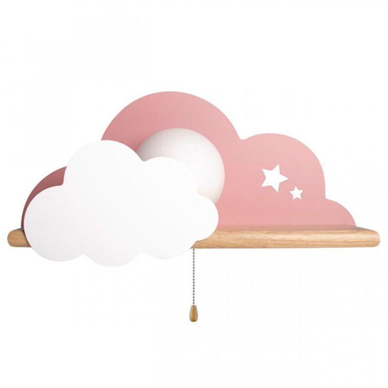 Бра с деревянной полкой розовое Облако Wall Lamp Pink Cloud Розовый пастельный Древесина в Екатеринбурге | Loft Concept 