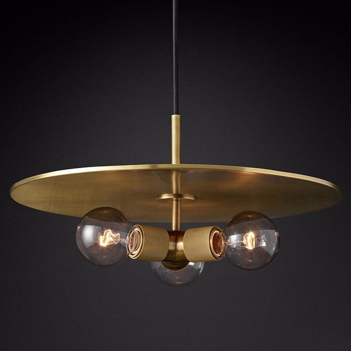 Люстра RH Utilitaire Disk Triple Pendant Brass Латунь Прозрачное Стекло в Екатеринбурге | Loft Concept 