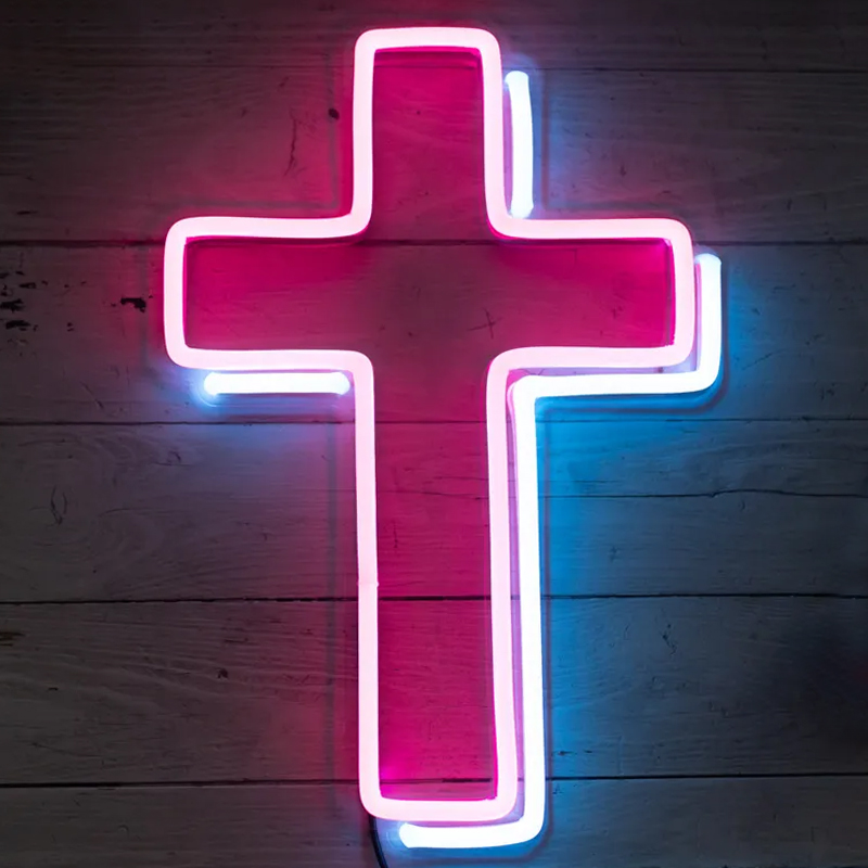 Неоновая настенная лампа Cross Neon Wall Lamp Розовый Синий в Екатеринбурге | Loft Concept 