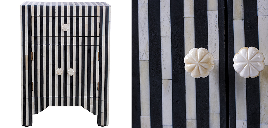 Тумба инкрустация костью Inlaid Bone Stripes чёрно-белые полосы - фото №1