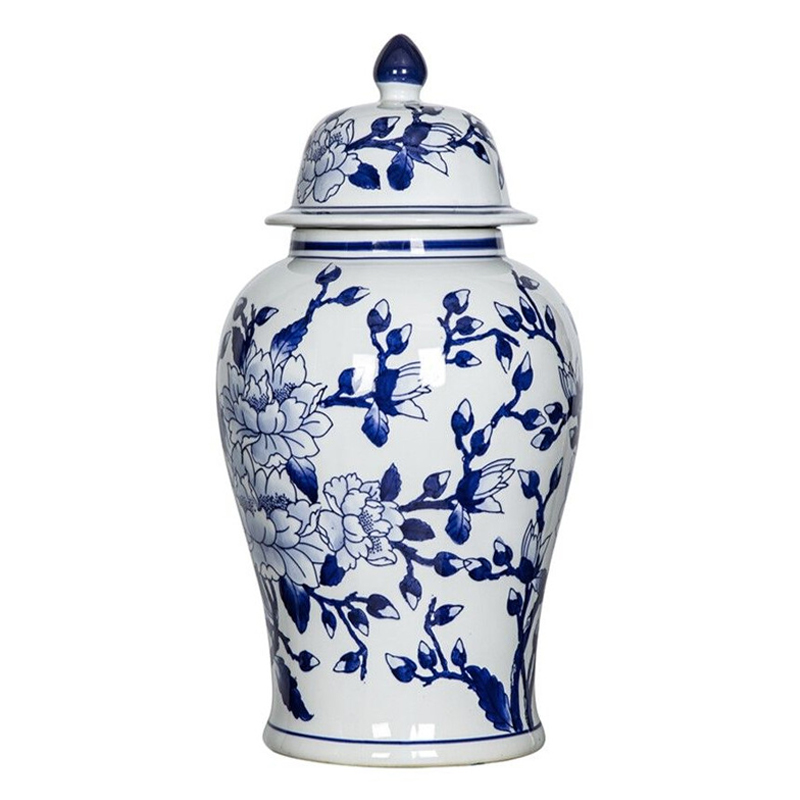 Ваза с крышкой и синим цветочным узором Blue & White Ornament Белый Синий Ваза с крышкой и синим цветочным узором Blue & White Ornament Белый Синий в Екатеринбурге | Loft Concept