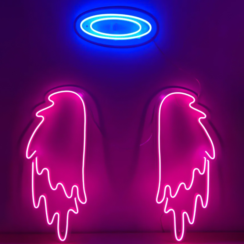 Неоновая настенная лампа Pink Wings Neon Wall Lamp Розовый Синий в Екатеринбурге | Loft Concept 