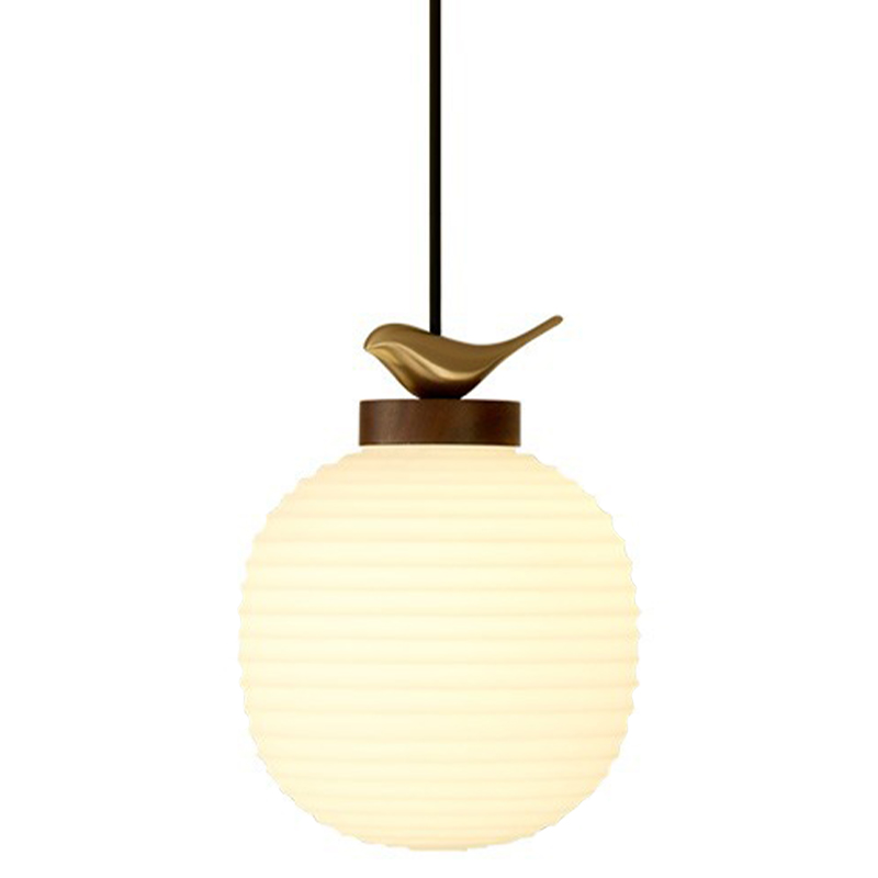 Светильник с птичкой Bird On a Lantern Hanging Lamp Коричневый Белое матовое стекло Латунь в Екатеринбурге | Loft Concept 