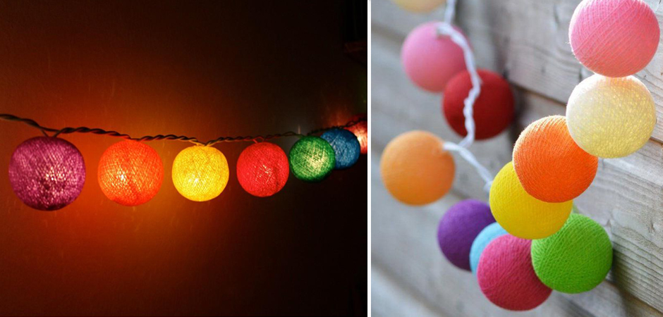 Гирлянда хлопковые фонарики Сotton Ball Rainbow - Loft-Concept в Екатеринбурге