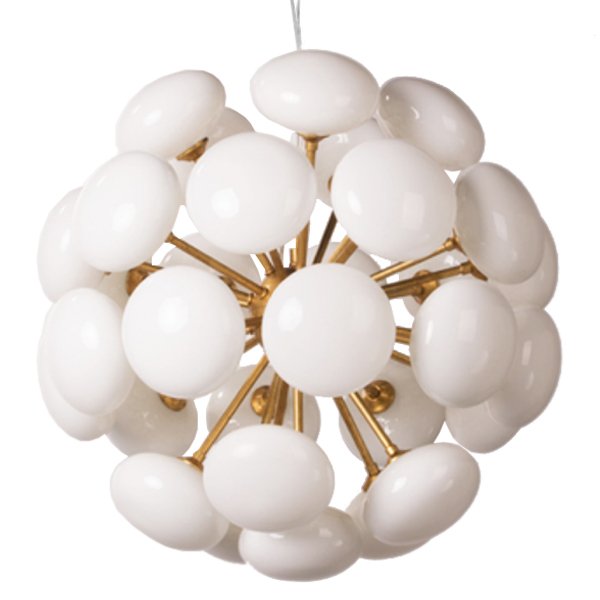 Люстра Mid-Century Sputnik Milk Glass Chandelier Золотой Прозрачный белый в Екатеринбурге | Loft Concept 