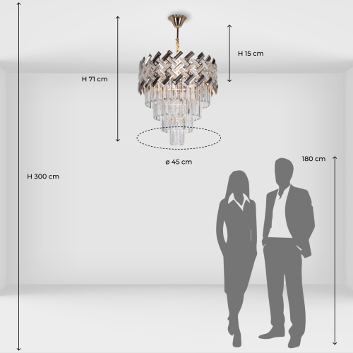 Люстра многоярусная с переплетенными металлическими элементами черного и золотого цвета и прозрачными хрустальными подвесками Empire Chandelier Crystal в Екатеринбурге