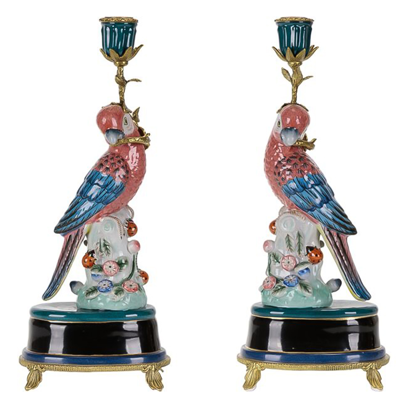 Подсвечник Red Blue Parrot Candlestick L or R Бронза Красный Синий в Екатеринбурге | Loft Concept 