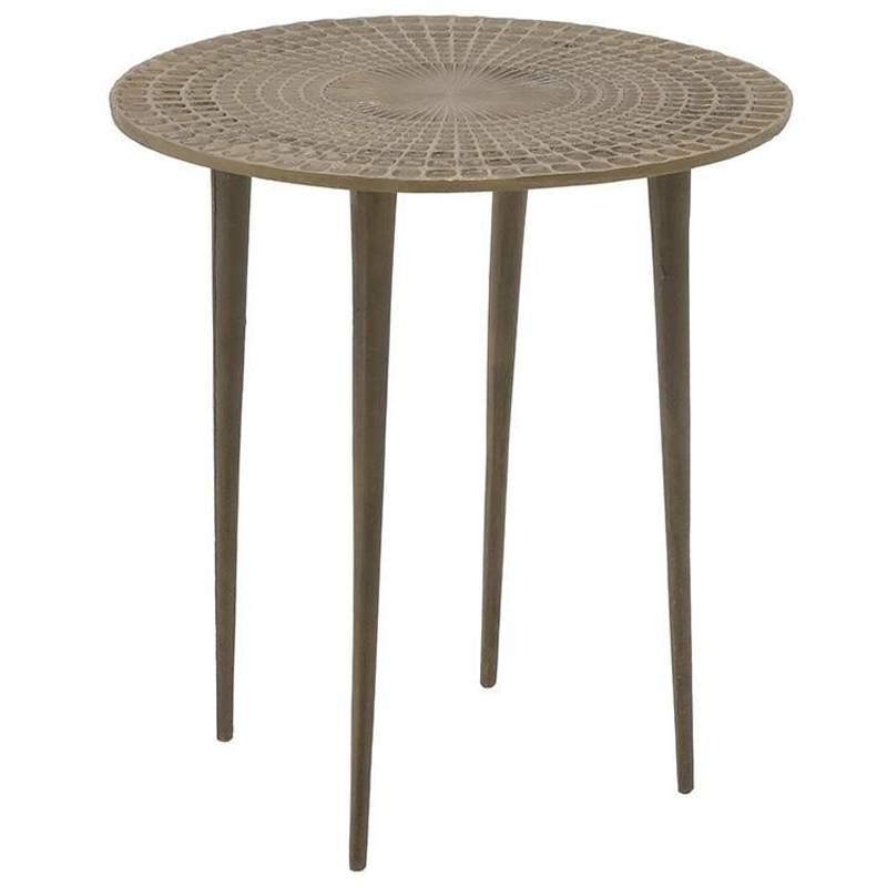Круглый металлический приставной стол с рельефным узором на столешнице Aneurin Side Table Золотой в Екатеринбурге | Loft Concept 